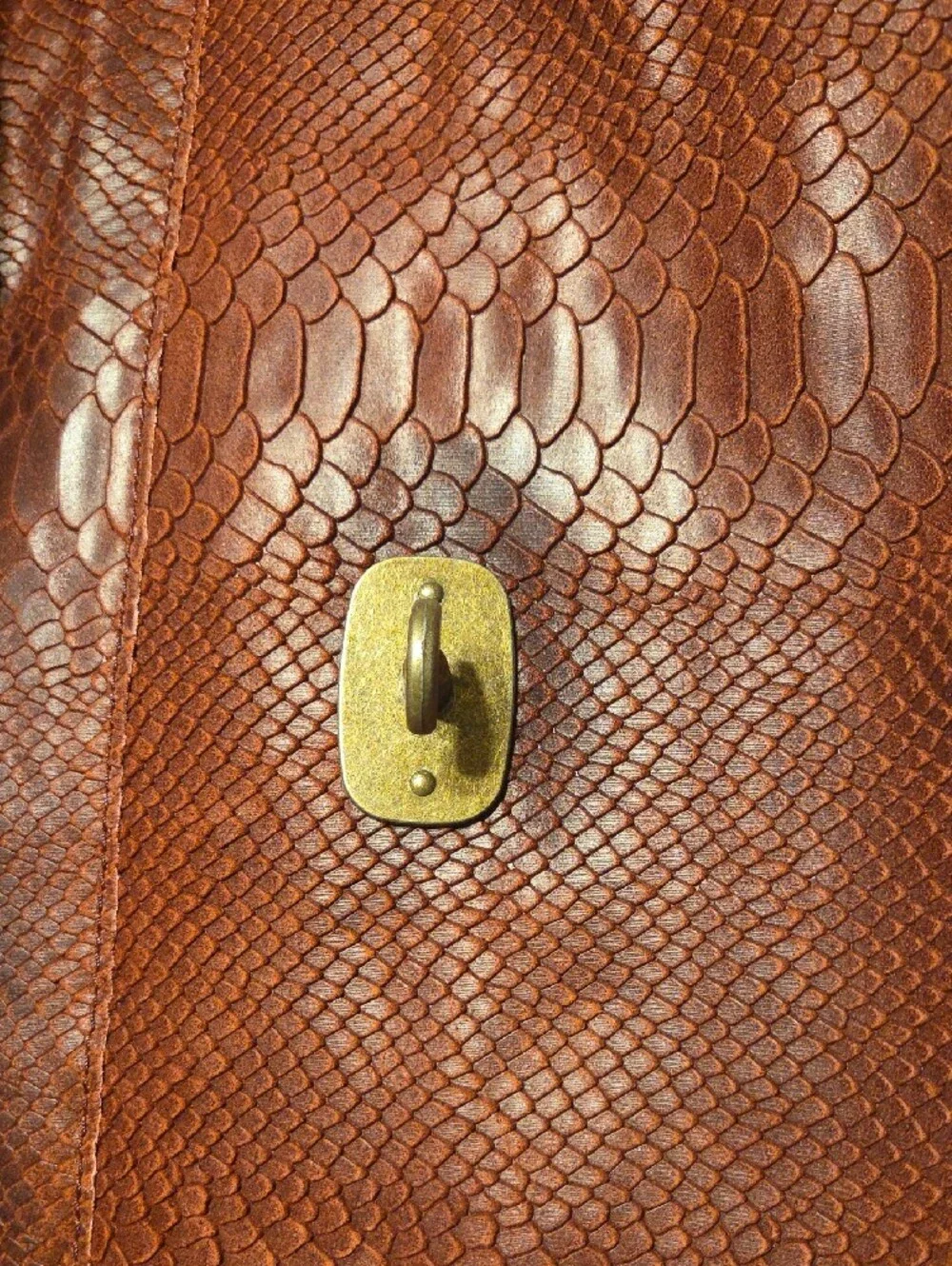 Men's Cognac Textured Leather Messenger Bag with Turn-Lock